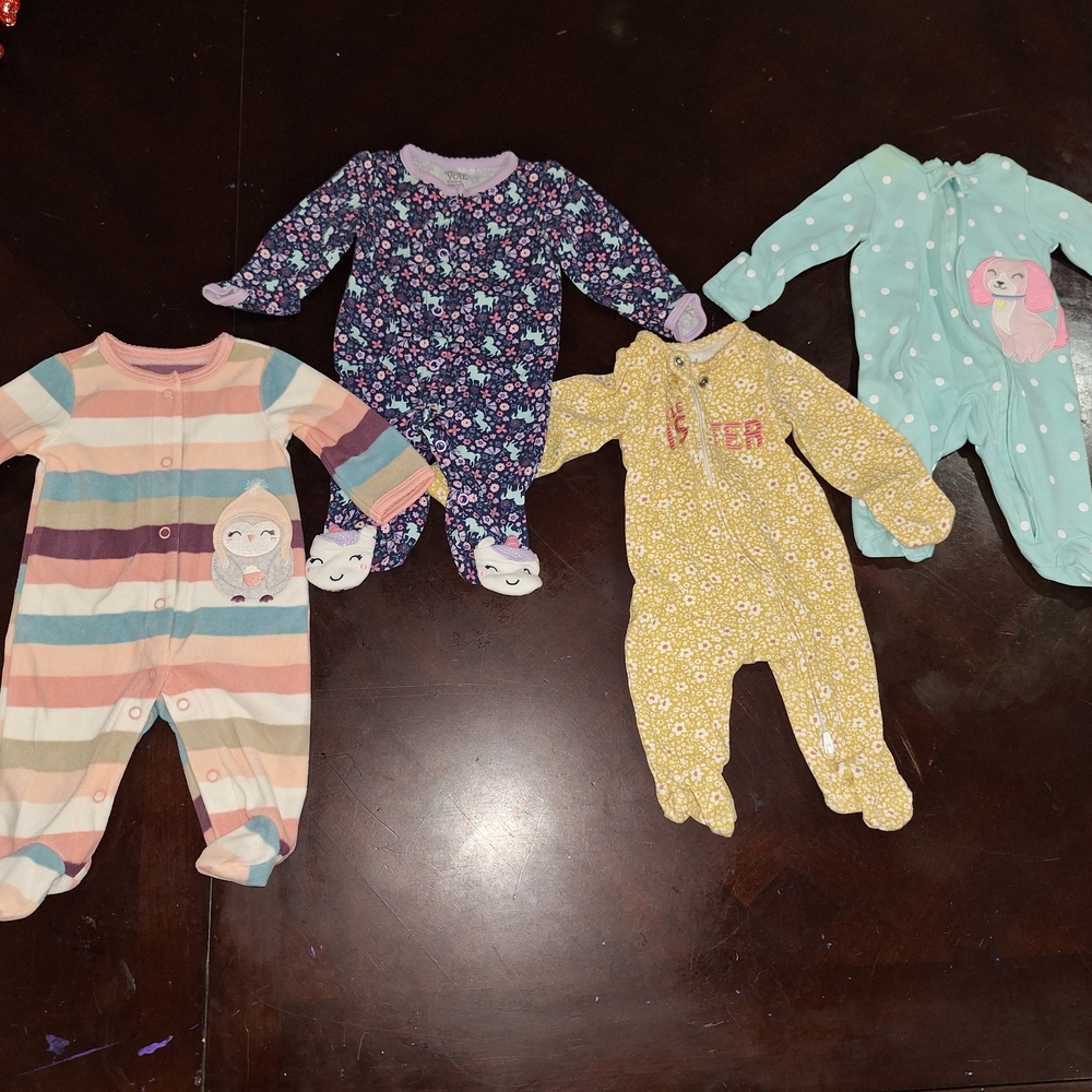 Colorful Newborn Girls Footie PJs
